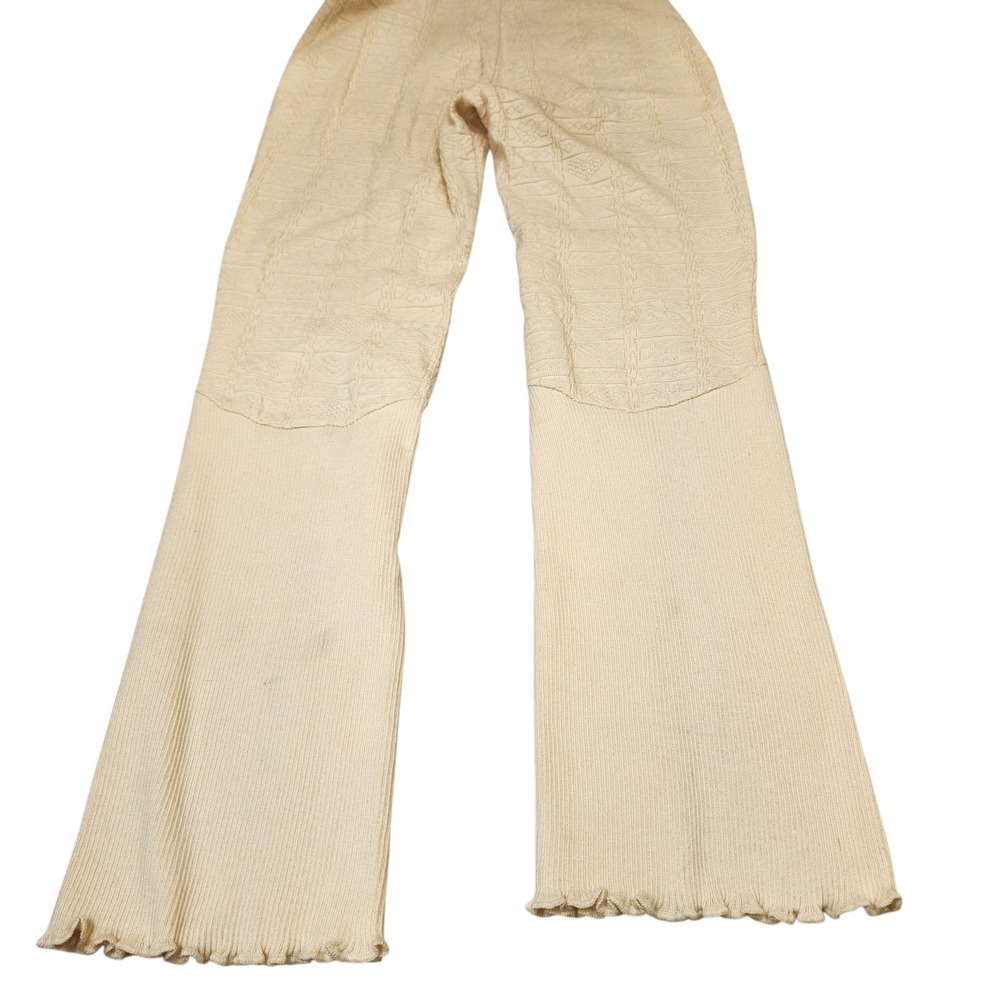 White Llama Sz Small Crocheted Handcrafted Knit Flare Pants Lace-Up Boho Hippie - Picture 11 of 12